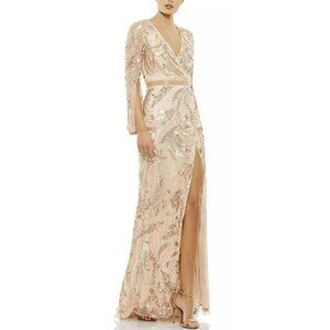 Mac Duggal Vintage Rose 5222 Size 4 Long Sleeve Formal Maxi Dress Gown NWT